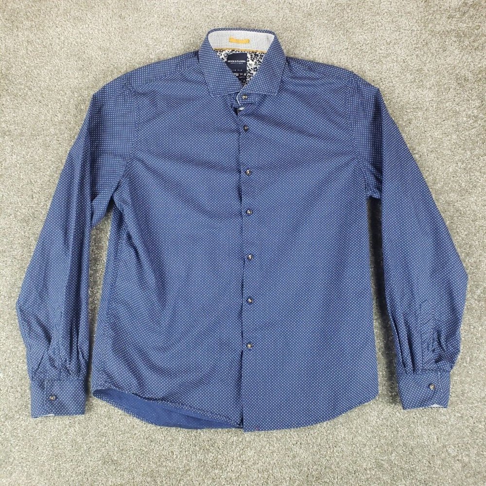 Denim & Flower Shirt Large L Mens Blue Slim Fit Long Sleeve Collared Button Up